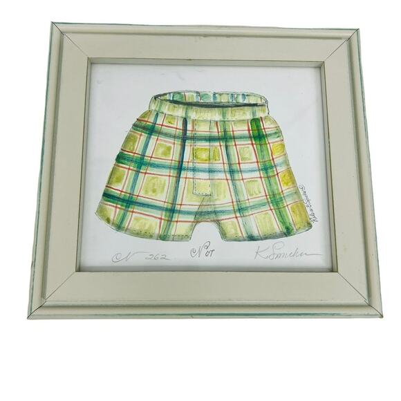 Kolene Spricher Boxer Print Framed Numbered and Signed Green Plaid Boxer Shorts - Picture 1 of 5